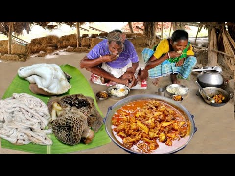 GOAT INTESTINE CURRY cooking & eating with rice for lunch by santali ...