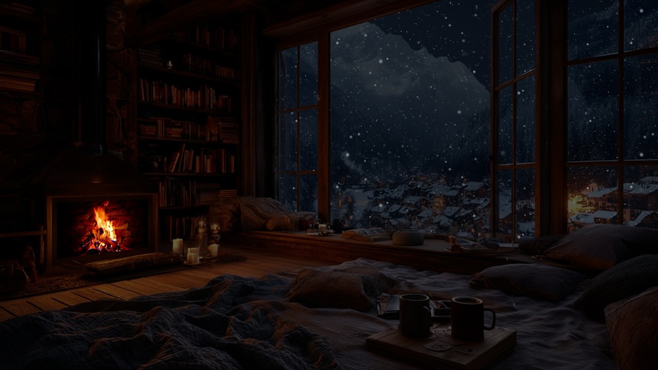 Soft Snowfall near the Fireplace ❄️ A Calm Winter Atmosphere for Focused Work and Study