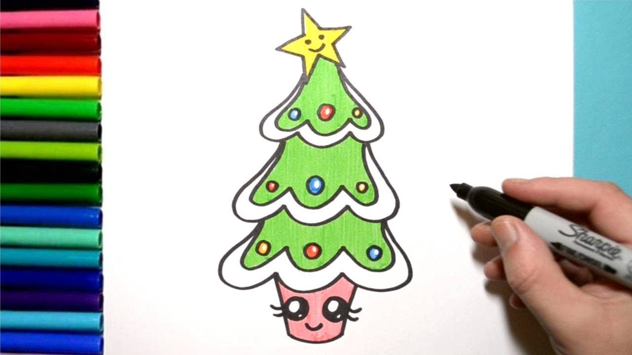How to Draw a Cute Christmas Tree - Easy Kawaii Style - YouTube