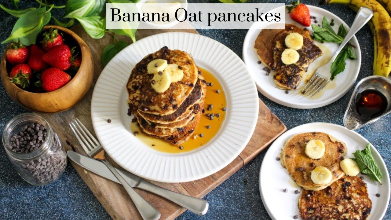 Healthy Oat Flour Banana Chocolate Pancakes Easy, Vegan & Gluten, oil