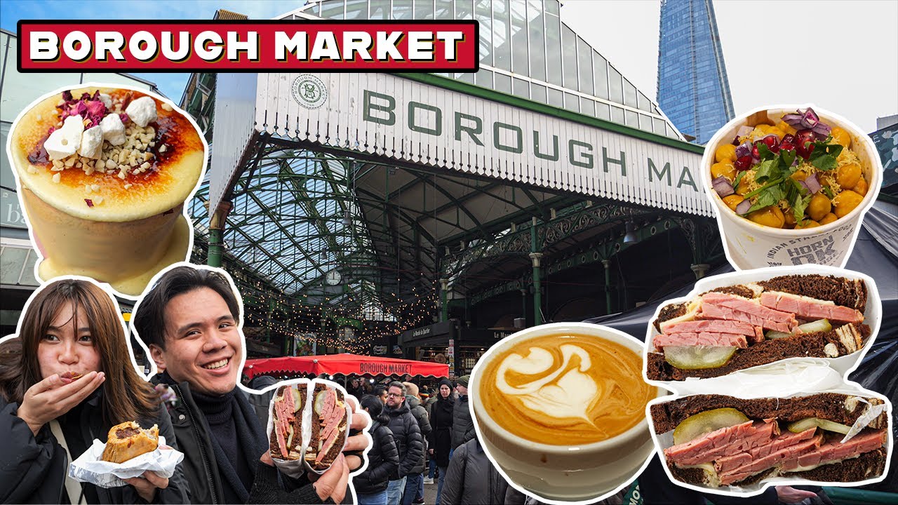 EATING at London's FAMOUS Borough Market Afternoon Tea, Indian Food