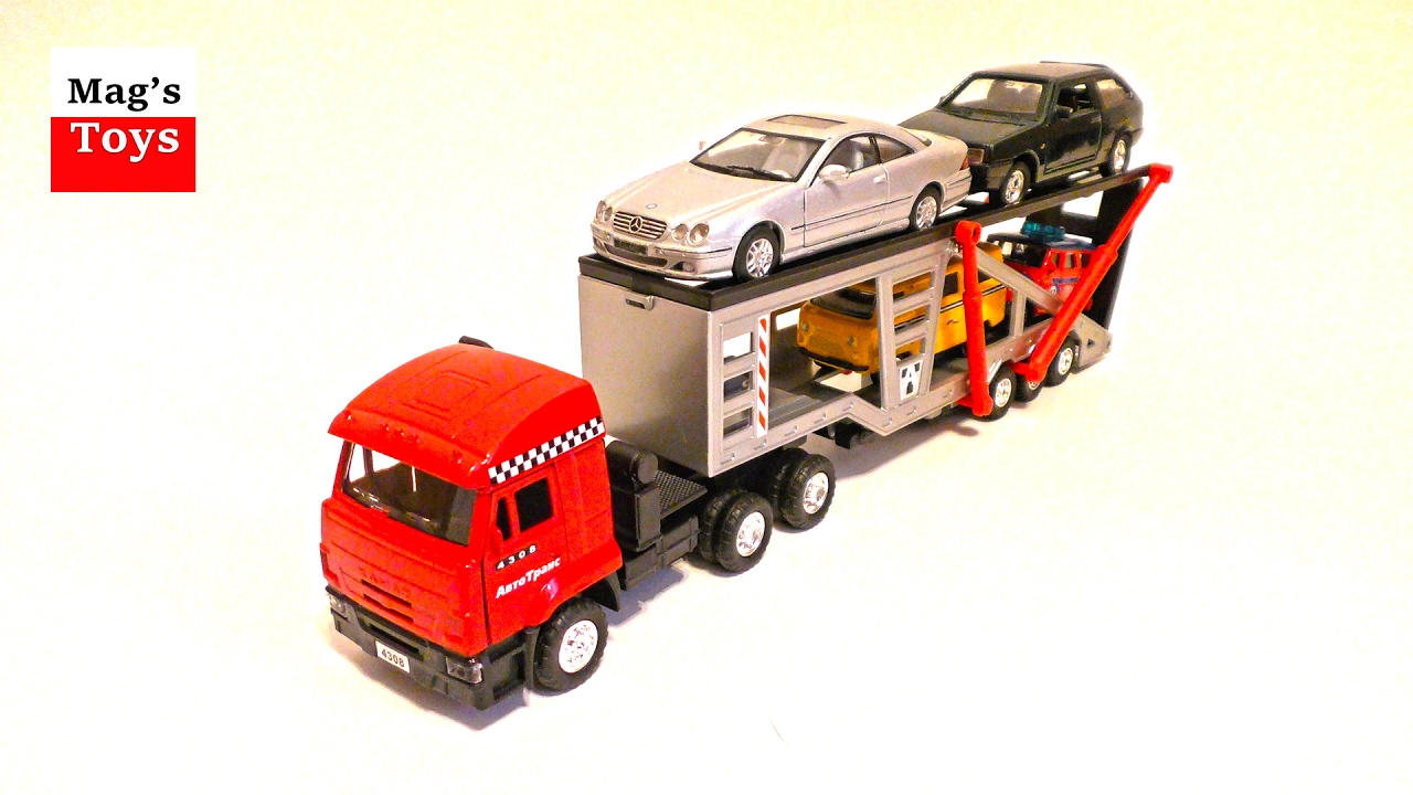 Toy Cars Transported on a Trailer Truck Video for Kids YouTube