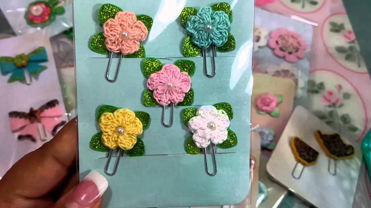 handmade embellishment flowers crochet paper clips flower paper clip