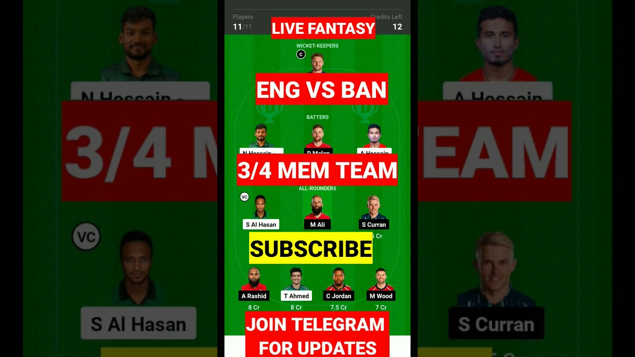 BAN Vs ENG Dream11 Team Today | 