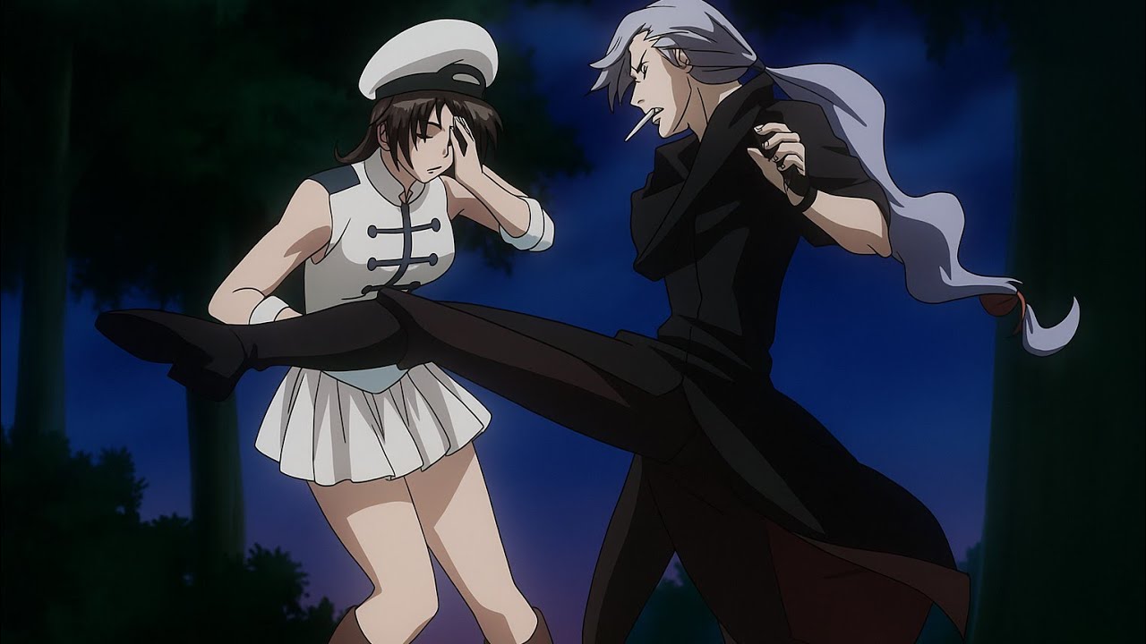 Belly punch anime. Girl kick in the stomach by black-shirt killer