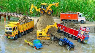 Cartoon  Jcb 3dx Y Loading River Sand Tata Truck Ashok Leyland Dumper Tipper Swaraj Tractor