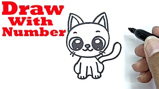 how to draw a cat hard with number 0 drawing with number