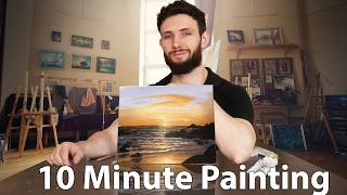 I Tried the 10 Minute Sunset Ocean Painting Challenge