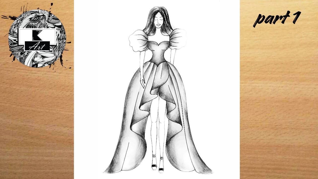 How to draw a Girl Beautiful Dress -Step by Step Tutorial || Girl dress drawing || Drawing || 1