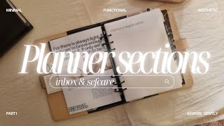 Planner sections flip, a closer look:  Inbox and Selfcare - Minimal, Functional & Aesthetic