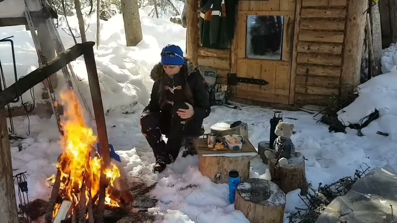 ЗЕМЛЯНКА в ТАЙГЕ. УКРАЛИ ПЕЧЬ. Зимний поход до землянки. Чищу крышу от ...