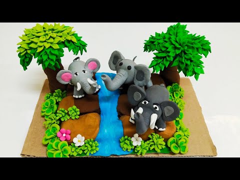 ปั้นดินน้ำมัน ปั้นช้าง ปั้นต้นไม้ How to sculpt elephants /How to make trees คิมsmile