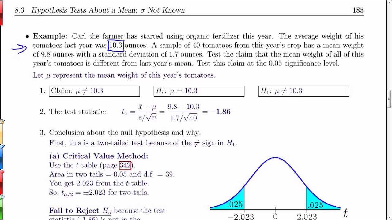 hypothesis testing with unknown mean