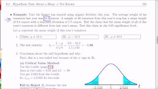 Chapter 8.3: Hypothesis Tests about a Mean: sigma unknown