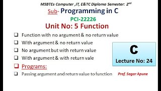 Celebrity Lecture-24: C Programming | Unit-5 | Function | Passing Arguments & Returning value from function Net Worth