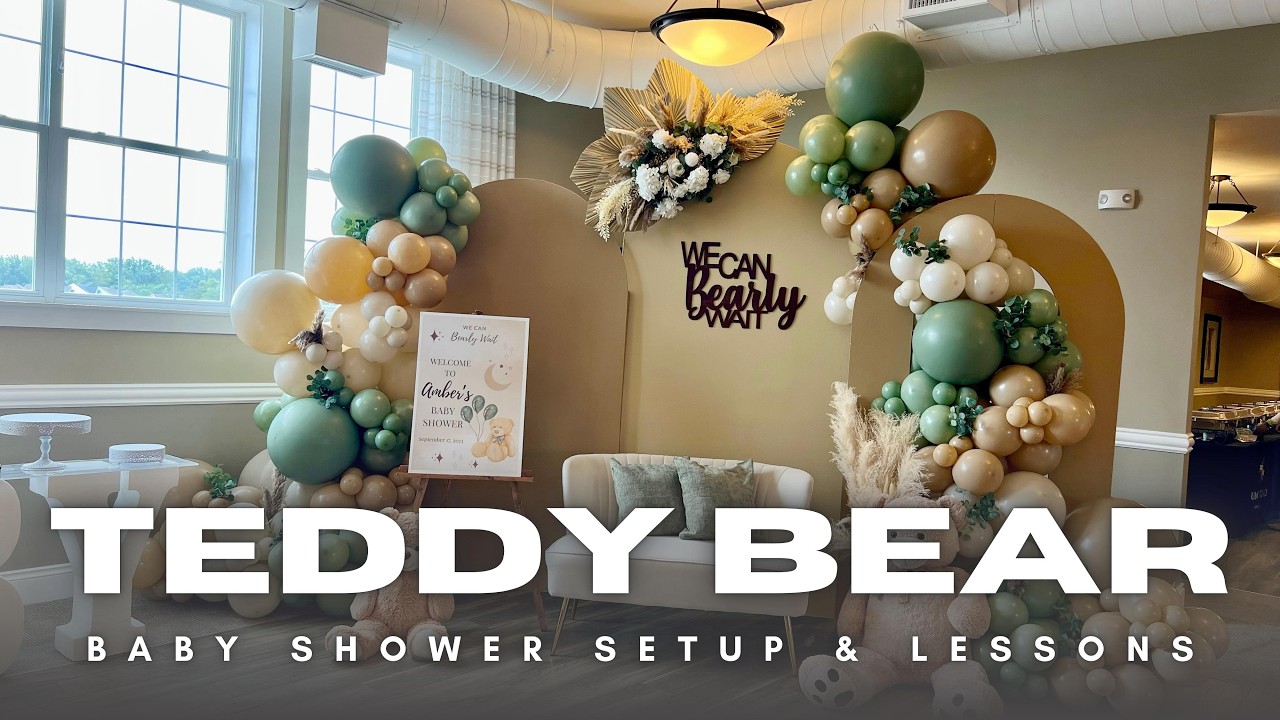 Setup With Me - Teddy Bear Themed Balloon Backdrop and Centerpieces ...