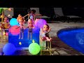 Night pool party  elsa  anna toddlers  rainbow high color change pool