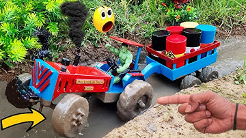 Diy Mini Tractor Stuck In Mud Science Project Under 10$ ! Heavy Loaded Tractor Rescue Project