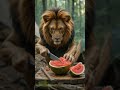 Lion Cutting The Watermelon #ai #lion #aivideo #animals #shorts #viral