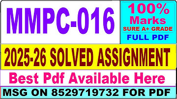 MMPC 016 solved assignment 2025-26 || mmpc 016 solved assignment 2026 in English || ignou mmpc16