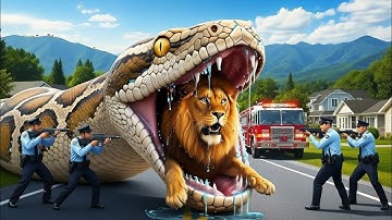 Unbelievable Rescue: Giant Python Attacks Lion in Jungle Battle 