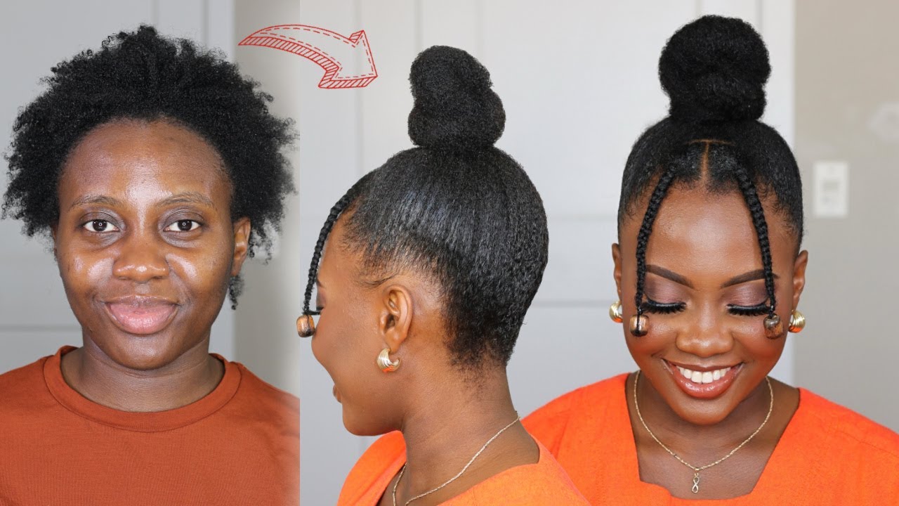 Easy Top Knot Bun Hairstyle on Short 4c Natural Hair | NO Heat - YouTube