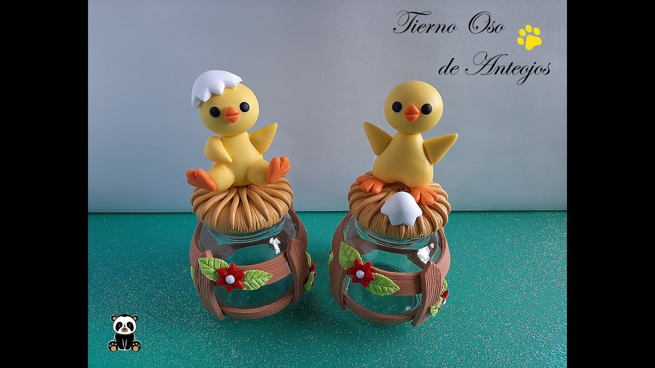 frascos decorados con pollitos (condimenteros) Porcelana fria/ air dry clay 🐣🐣🐥🐥