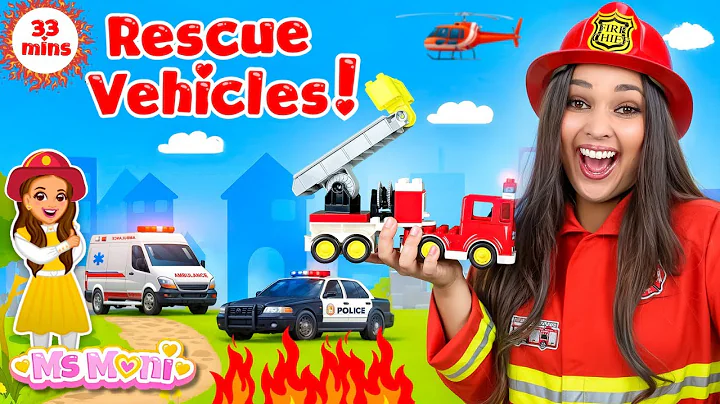 🚒 Rescue Vehicles with Ms Moni | Fire Truck, Police Car, Ambulance | Kids Learning Videos