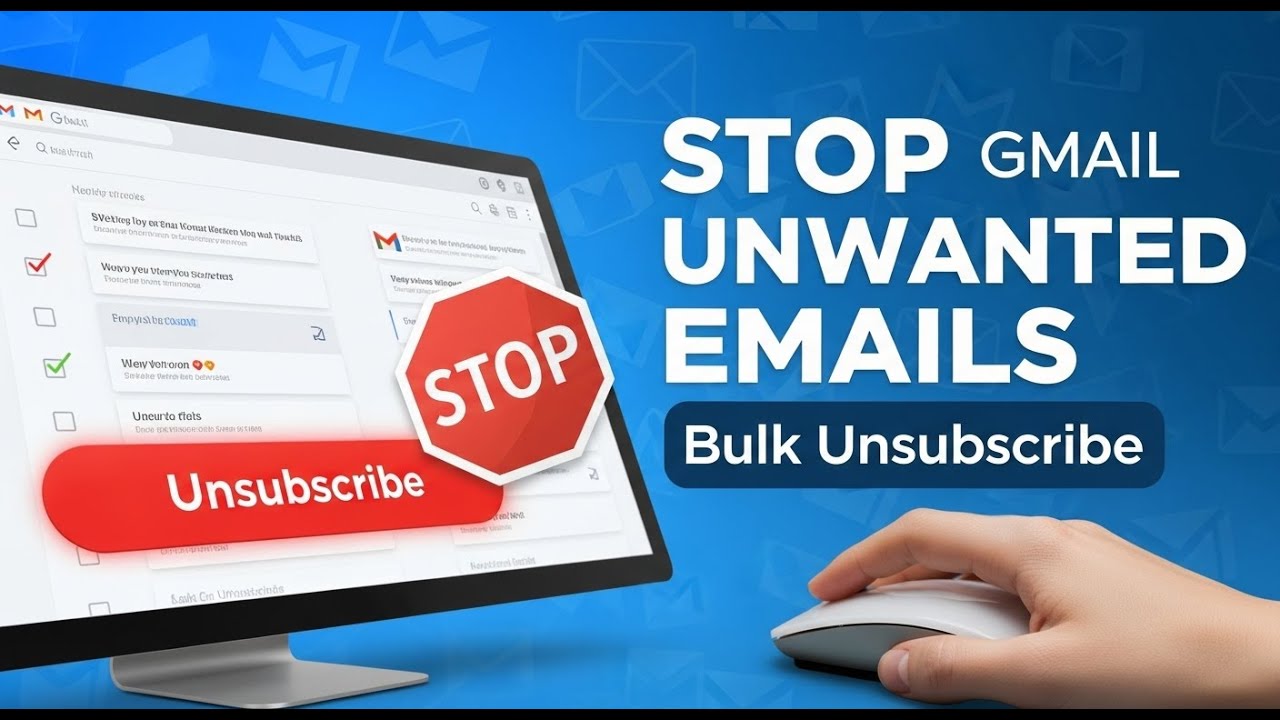 How to unsubscribe all Unwanted emails in Gmail | Mass Delete Emails in ...