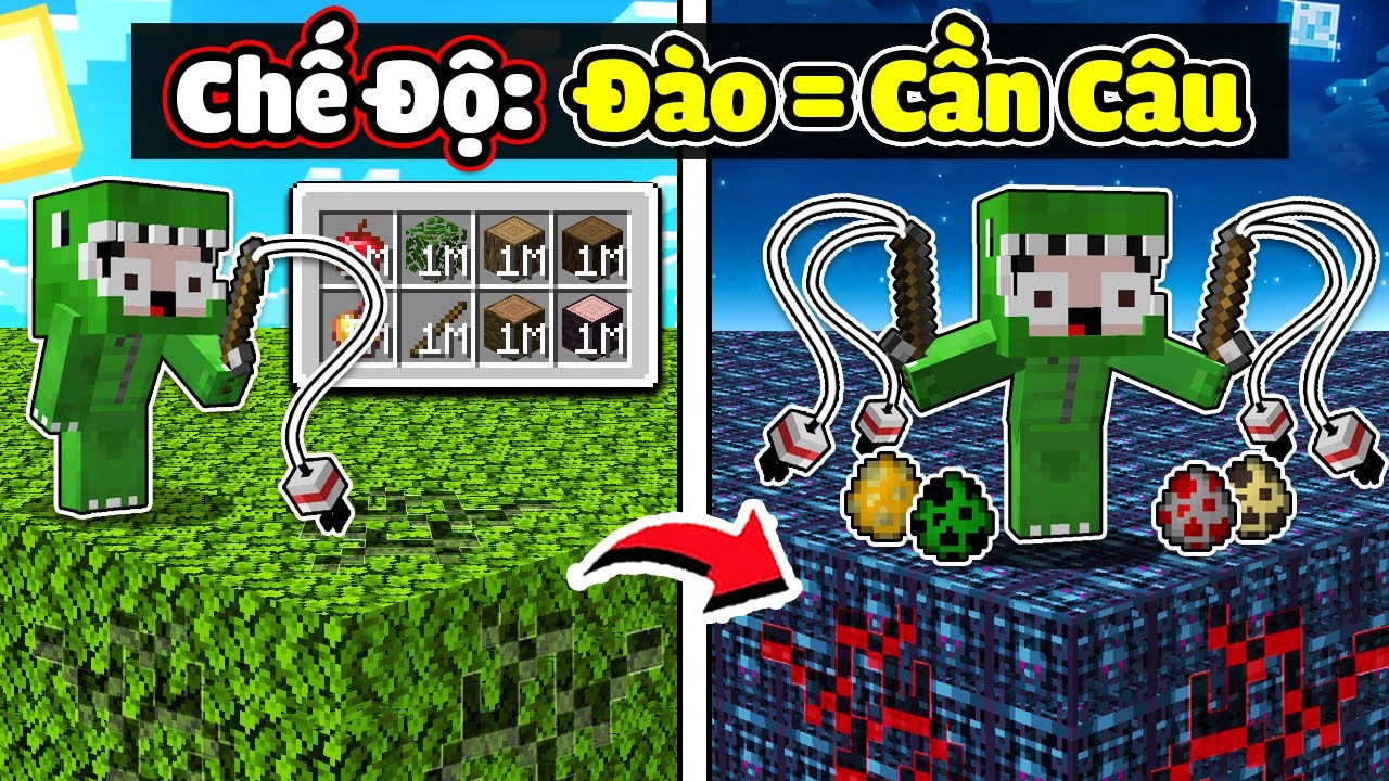 KHANGG BEDWARS THỬ THÁCH 24H CHẾ ĐỘ ĐÀO = CẦN CÂU SÀN ĐẤU NGẪU NHIÊN 30 GIÂY TRONG MINECRAFT