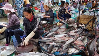 Cambodian Food Market Lifestyle - Plenty Head Of Pig, Vegetable, Insect Food @Chbar Ampov Market