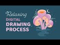Digital drawing process in procreate  fantastic fungi illustration