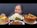 Bigbites eating rice with spicy  mutton kosha ucche vaja chatni papad huge rice