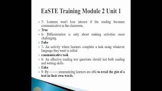 EaSTE training module 2 Unit 1, Quiz