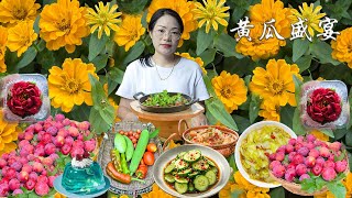 Cooking childhood food with cucumbers, wild fruits, and baby cabbage#garden #farmmy #food #美食 #云南