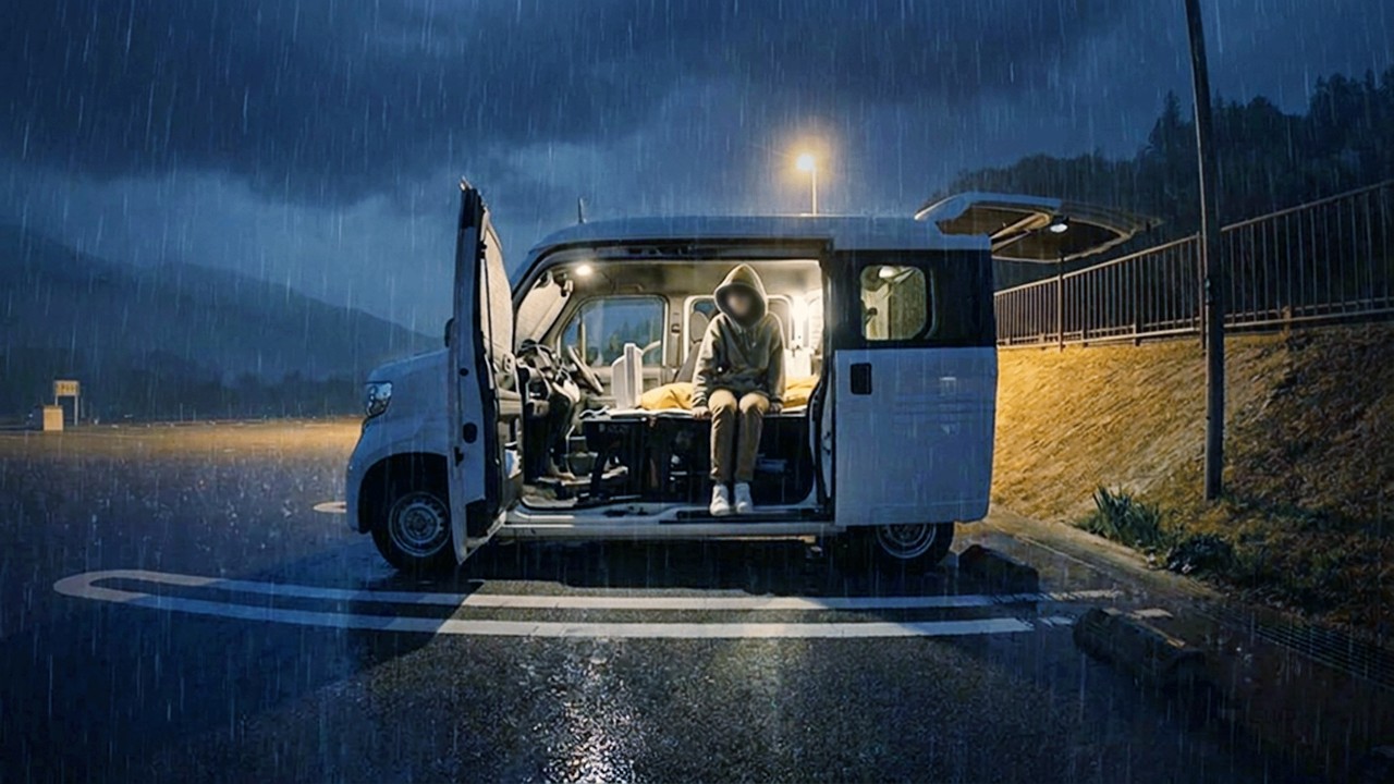 小雨の中、女ひとり軽バンで車中泊【N-VAN】