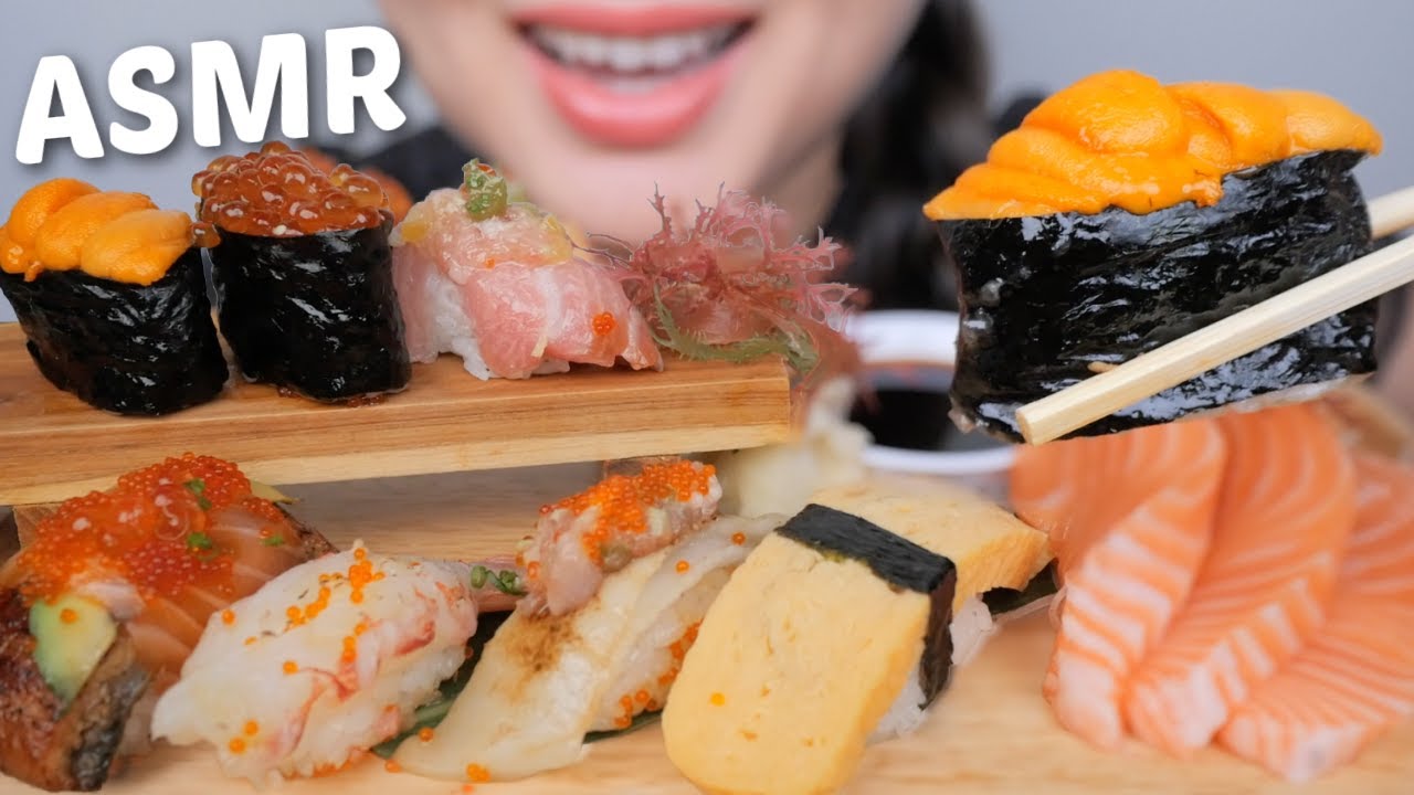 SUSHI *Assorted Premium Nigiri ASMR No Talking Eating Sounds | N.E Let's Eat