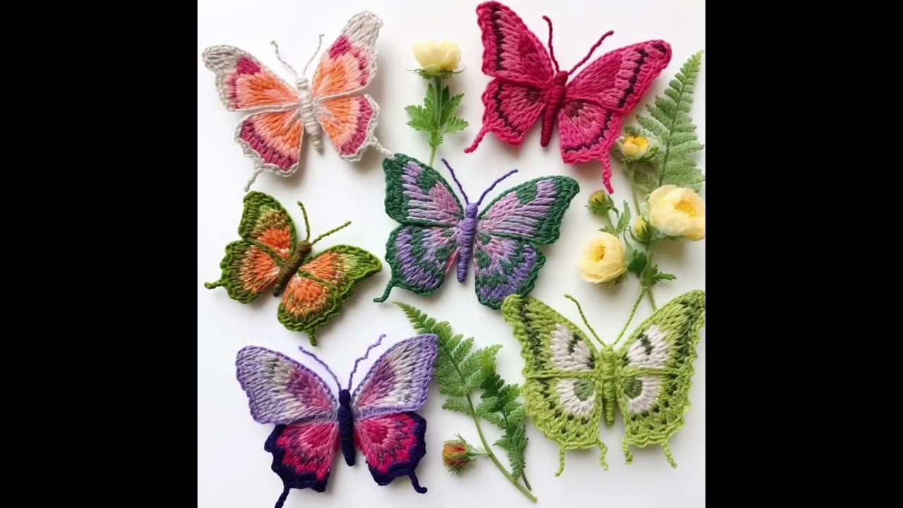 BUTTERFLY MULTICOLOR LEFTOVER WOOL THREAD CROCHET IDEAS 