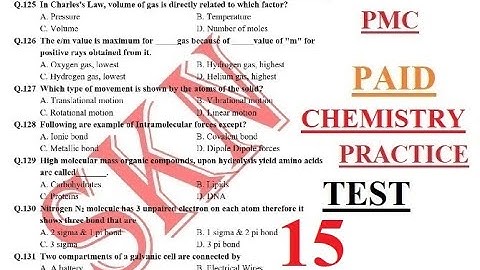 PMC Paid SKN MDCAT Chemistry Practice Test 15 (2021) PMC CHEMISTRY TEST with detailed explanation