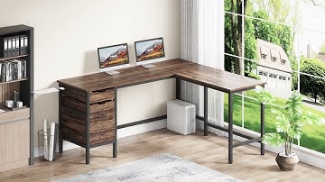 Tribesigns L-Shaped Desk, 59" Corner Computer Desk with Storage Drawers _ JW0479