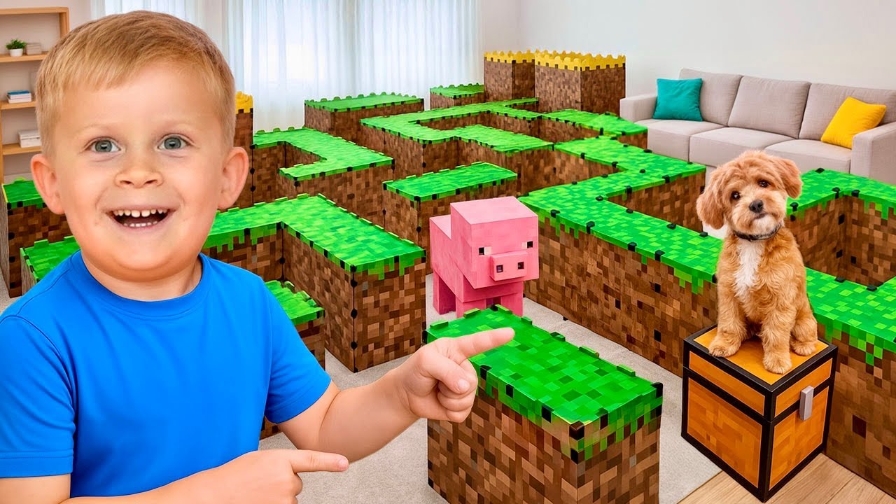 올리버와 용감한 소녀의 마인크래프트 미로 탐험! 🐶 강아지를 구해라! ✨