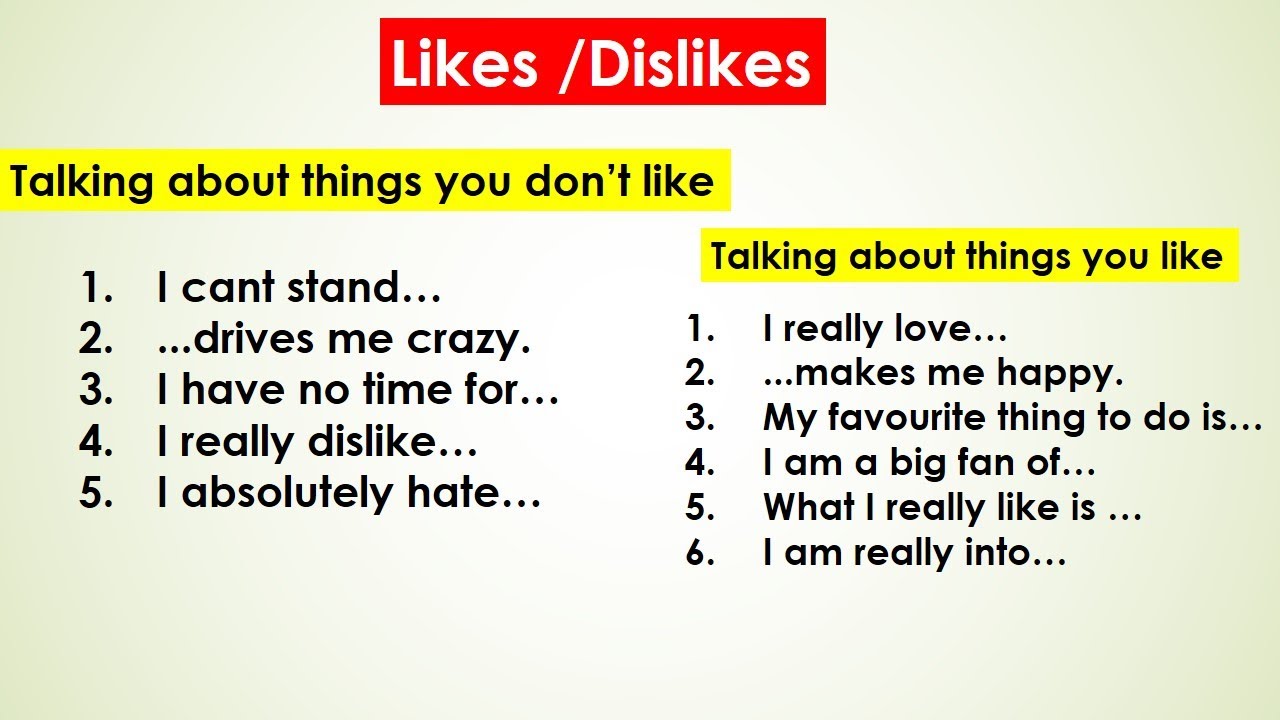 Likes and Dislikes || Spoken English || Simple Sentences - YouTube