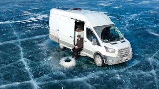 VAN CAMPING on a FROZEN LAKE! | Solo Ice Camping