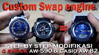 Swap modify engine G Shock AW 590 & Casio AW 82 | Panduan Modifikasi G Shock AW 590  engine AW 82