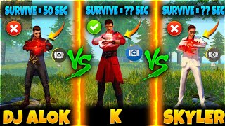 Dj Alok vs K vs Skyler Zone Ability Test Safe Zone Damage Test Without Medikit - Garena Free Fire