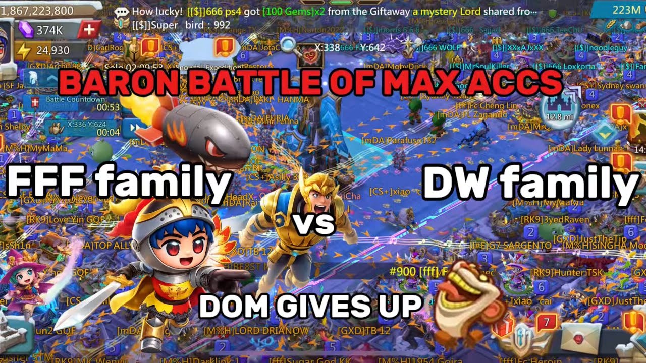 Lords Mobile - FFF VS DW Baron EMP Accounts Battle. DOM Gives Up