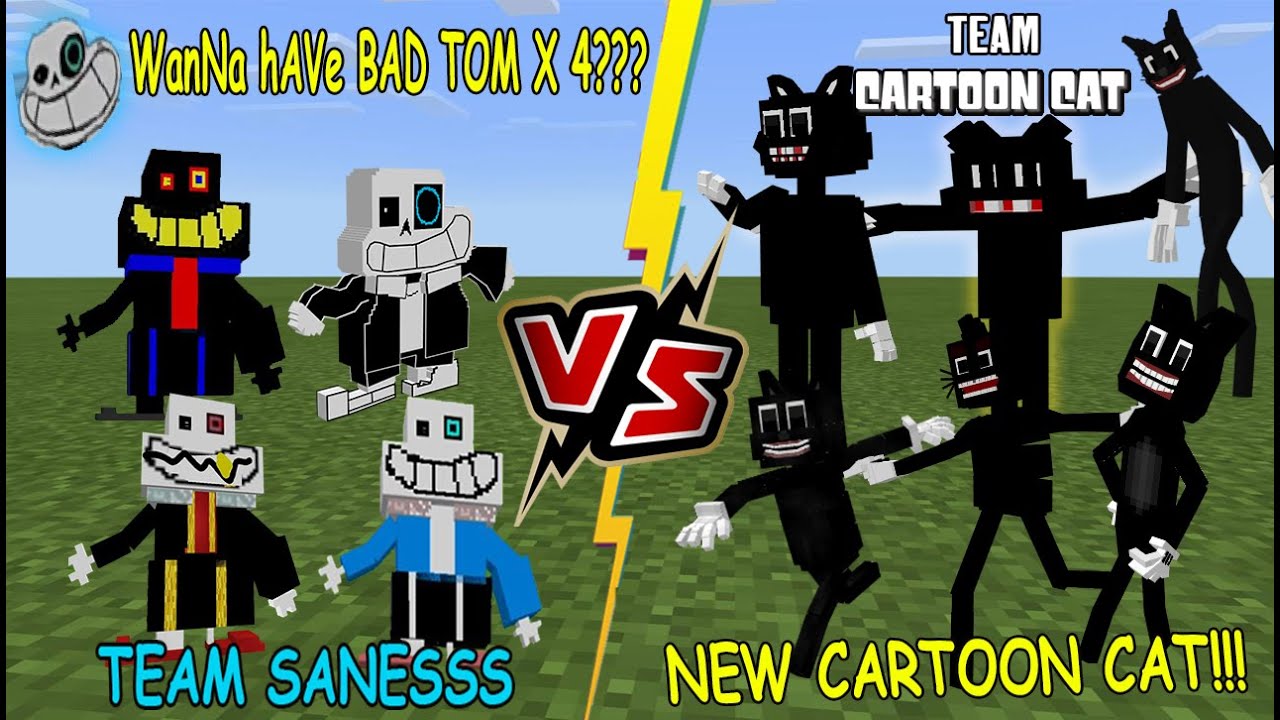 Team Saness (Error Saness, Fell Sanness) VS Team Cartoon Cat (NEW Cartoon Cat) Minecraft PE