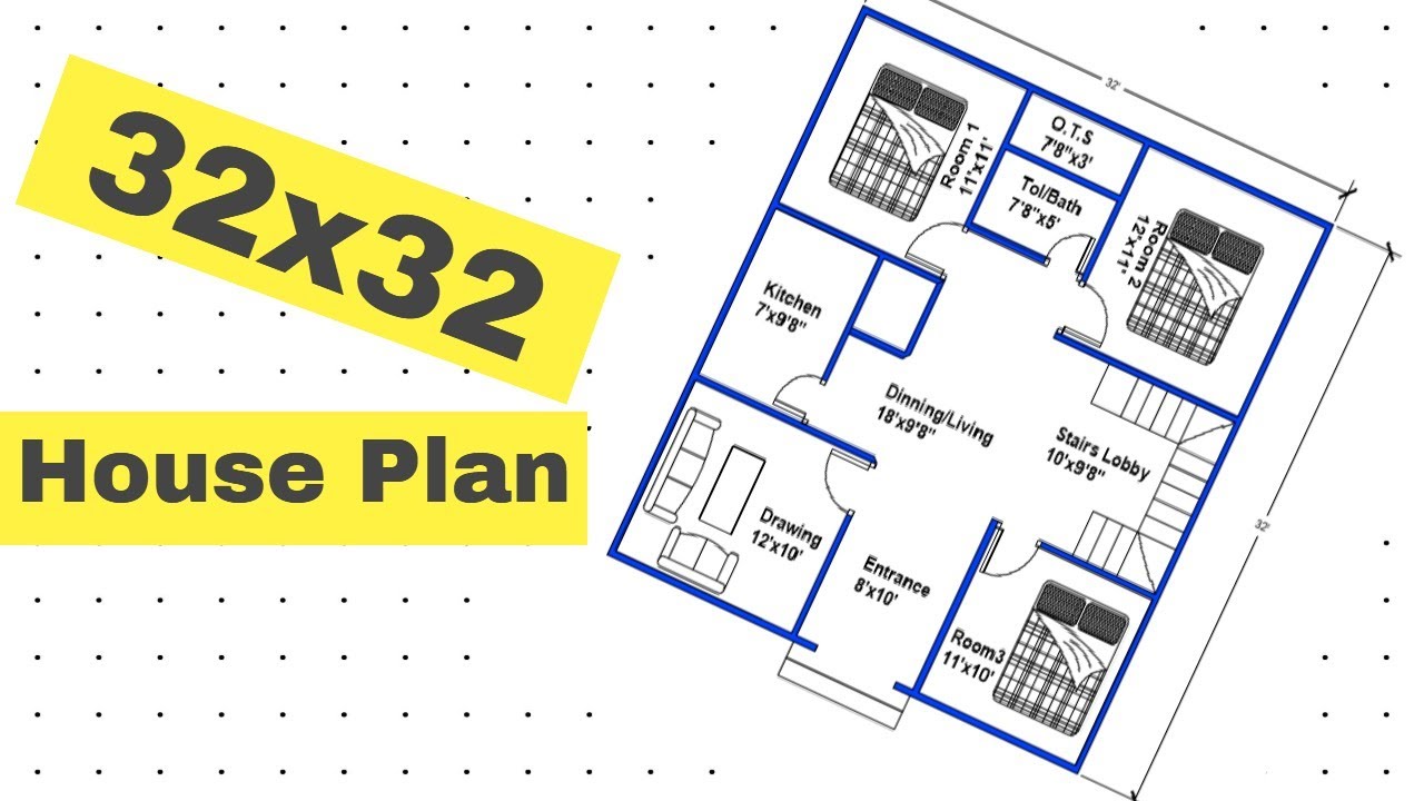 32x32 House Plan Design With 4 Bhk 32 32 Home Design 32 By 32 Ghar Ka Naksha Youtube