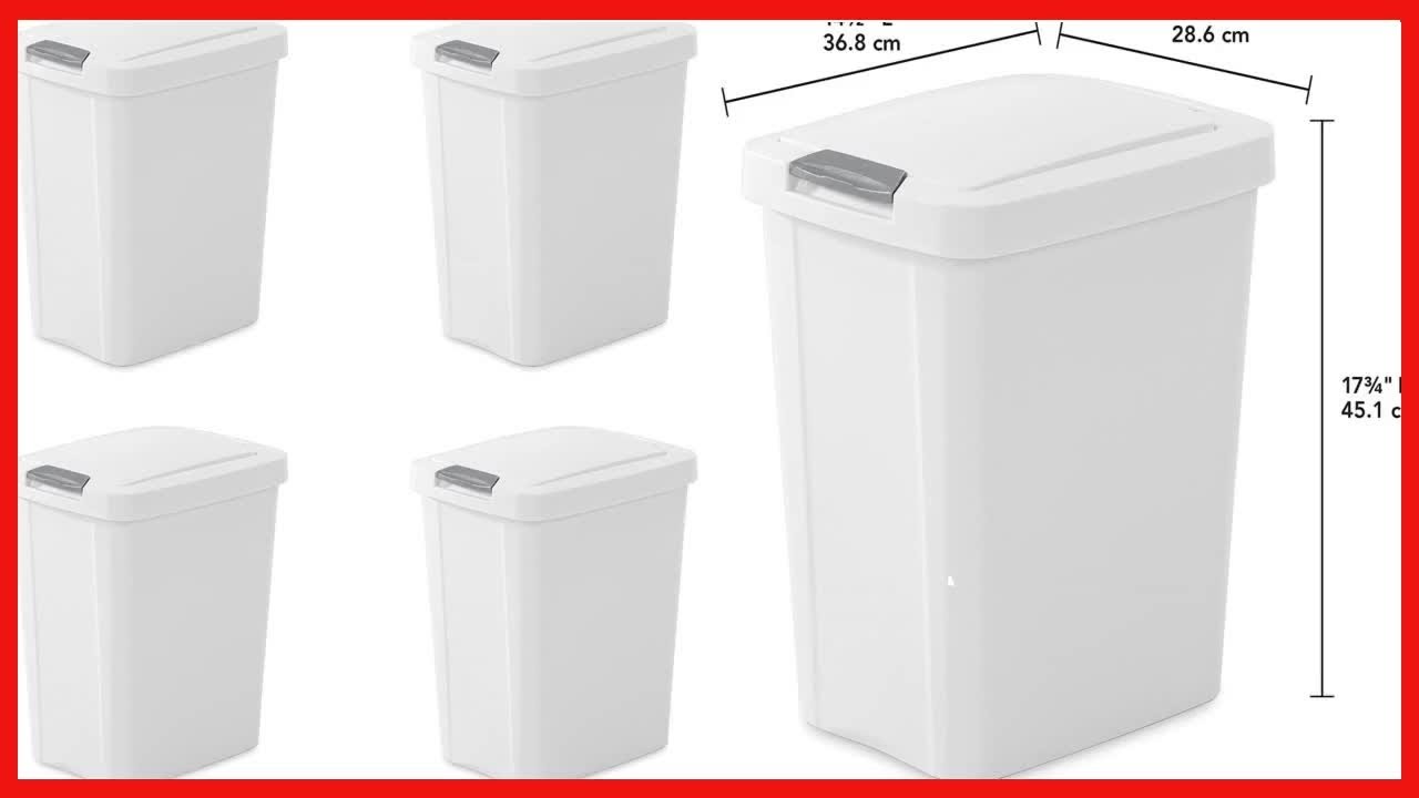 Sterilite 10438004 7.5 Gallon TouchTop Wastebasket, White w/ Titanium Latch, 4-Pack