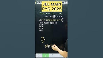 Let 𝐴={1,2,3,……,10} and 𝐵={𝑚/𝑛:𝑚,𝑛∈𝐴,𝑚𝑛 and " gcd(𝑚,𝑛)=1}Then n(B) is equal toJEE MAINS